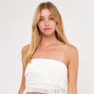 White Fringe Top - Medium